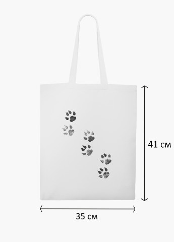 Еко сумка шоппер біла Лапки (Paws) (9227-1755-WT-2) екосумка шопер 41*35 см MobiPrint (219111081)