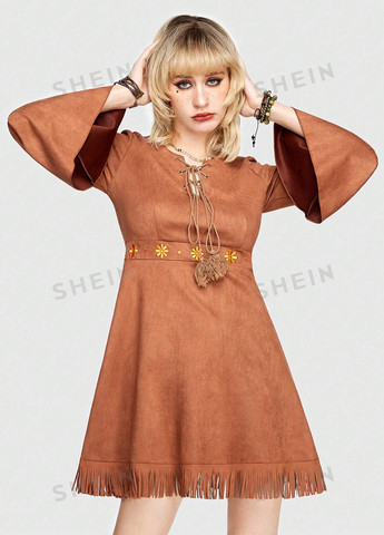 Світло-коричнева кежуал сукня а-силует SHEIN однотонна