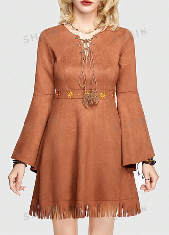 Світло-коричнева кежуал сукня а-силует SHEIN однотонна