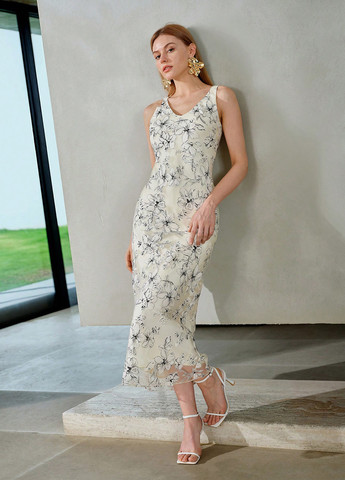 Кремова кежуал сукня силуетна SHEIN з квітковим принтом