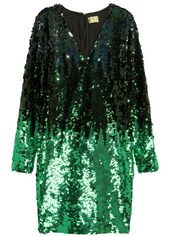 Зеленое вечернее платье футляр H&M градиентное ("омбре")