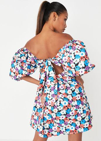 Комбинированное кэжуал платье клеш, с открытыми плечами Missguided с цветочным принтом
