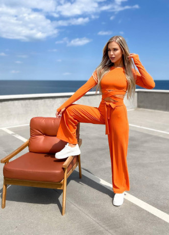 Жіночий костюм з топом та штанами палаццо помаранчевийевого кольору р.42/44 363134 New Trend (256030077)