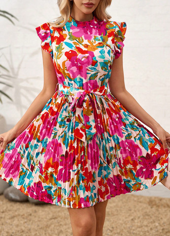 Комбинированное кэжуал платье а-силуэт, плиссированное SHEIN колор блок