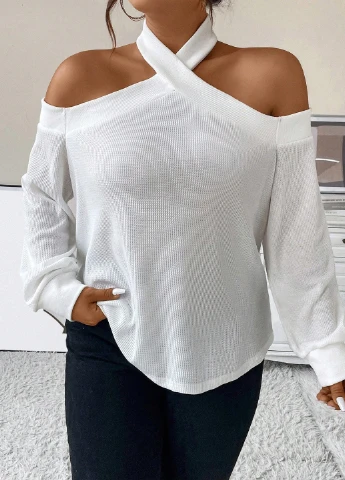 Білий світшот SHEIN однотонний без декору (330486184)