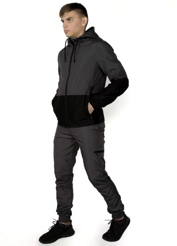 Комбинированная демисезонная куртка softshell light серо-черная Intruder