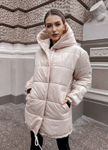 Бежева зимня куртка зимова вільна popluzhnaya