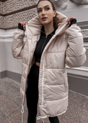 Бежевая зимняя куртка зимняя свободная popluzhnaya