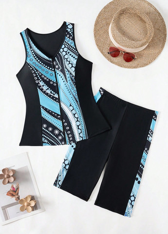 Комбінований літній купальник (майка, шорти) танкіні, роздільний SHEIN