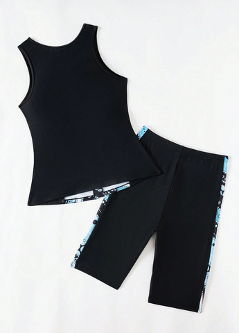 Комбінований літній купальник (майка, шорти) танкіні, роздільний SHEIN