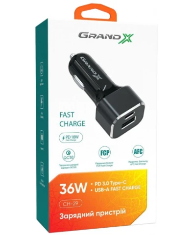 Зарядний пристрій CH-29 PD 3.0, Quick Charge QС3.0, 1 TypeC, 1 USB (CH-29) Grand-X (216637371)
