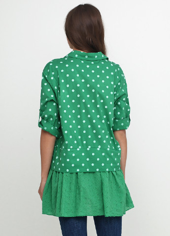 Блуза L&N Moda с длинным рукавом горошек зелёная кэжуал