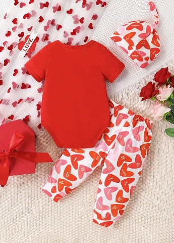 Красный демисезонный комплект (боди, брюки, шапочка) SHEIN