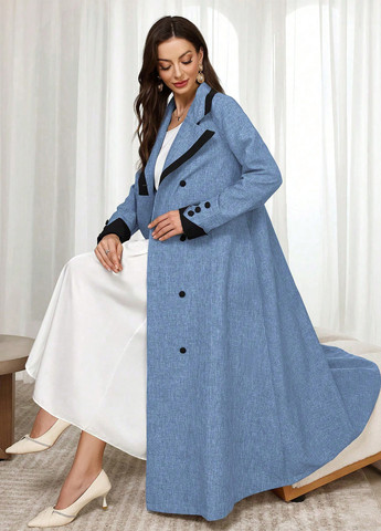 Сіро-синє демісезонне Пальто двобортне SHEIN