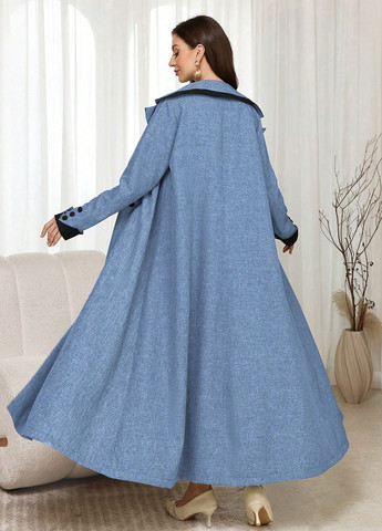 Сіро-синє демісезонне Пальто двобортне SHEIN