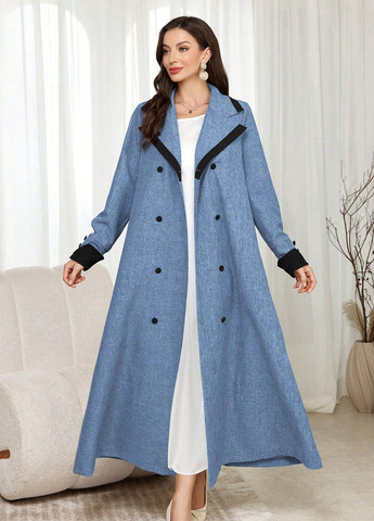 Сіро-синє демісезонне Пальто двобортне SHEIN