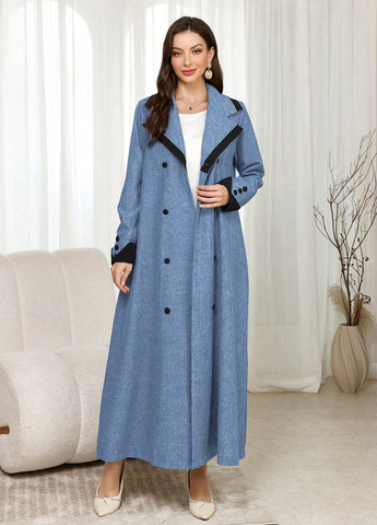 Сіро-синє демісезонне Пальто двобортне SHEIN