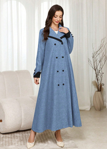 Сіро-синє демісезонне Пальто двобортне SHEIN