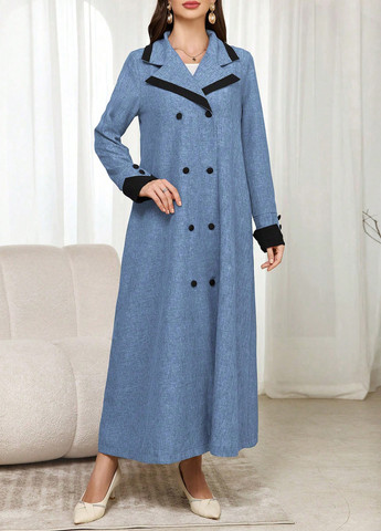 Сіро-синє демісезонне Пальто двобортне SHEIN