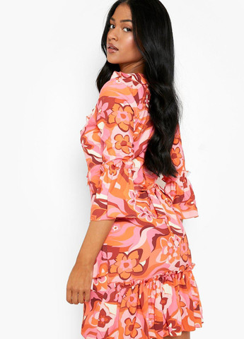 Розовое кэжуал платье а-силуэт Boohoo с цветочным принтом