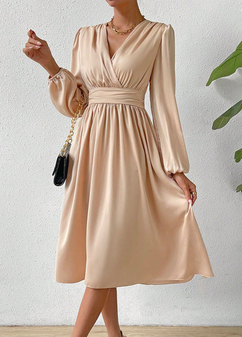 Кремовое кэжуал платье на запах SHEIN однотонное