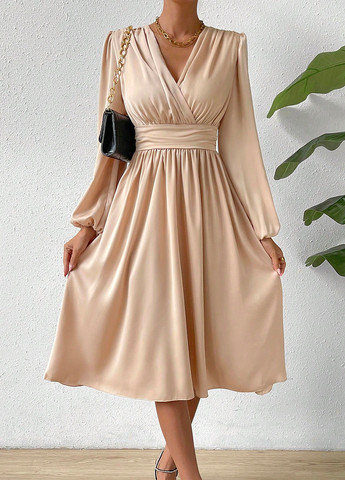 Кремовое кэжуал платье на запах SHEIN однотонное