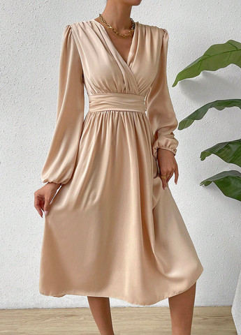 Кремовое кэжуал платье на запах SHEIN однотонное