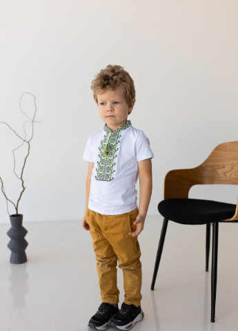 Вишиванка для хлопчика з коротким рукавом Дем'янчик зелена вишивка Melanika (228500233)