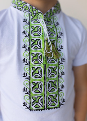 Вышиванка для мальчика с коротким рукавом Демьянчик зеленая вышивка Melanika (228500233)