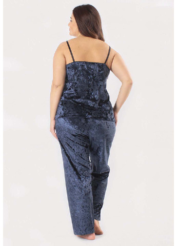 Синій демісезонний комплект халат + майка + брюки Ghazel