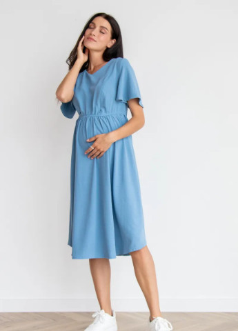 Голубое мягкое летнее платье для беременных и кормящих с секретом для кормления из дышащей хлопковой ткани To Be