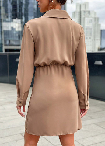 Бежевое кэжуал платье на запах SHEIN однотонное