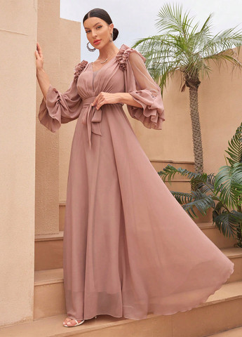 Рожево-коричнева святковий сукня в стилі армпір SHEIN однотонна