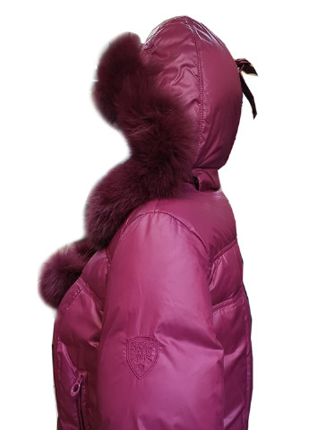 Вишнева зимня пухова куртка з капюшоном з хутром лисиць. Mirage