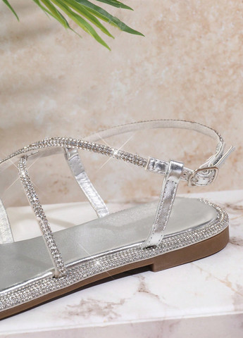 Серебряные босоножки SHEIN с ремешком со стразами