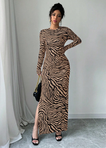 Кавова кежуал сукня SHEIN з тваринним принтом