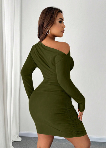 Оливковое (хаки) кэжуал платье силуэтная SHEIN однотонное