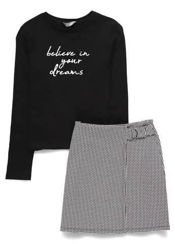 Черно-белый демисезонный комплект (лонгслив, юбка) Primark