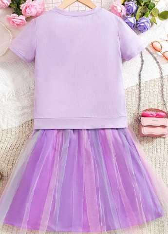 Фіолетовий літній костюм (футболка, спідниця) SHEIN