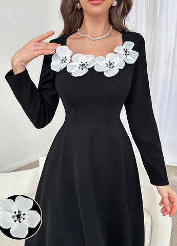 Чорна кежуал сукня з пишною спідницею SHEIN однотонна