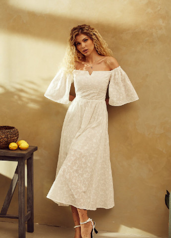 Молочна повсякденний ефектне біле плаття Gepur однотонна