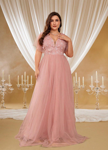 Розовое вечернее платье а-силуэт SHEIN однотонное