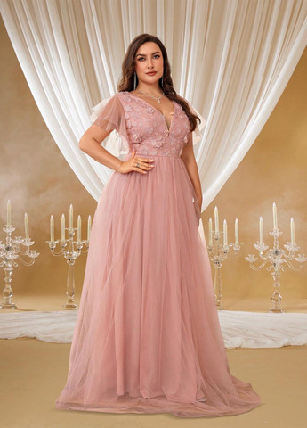 Розовое вечернее платье а-силуэт SHEIN однотонное