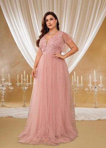 Розовое вечернее платье а-силуэт SHEIN однотонное