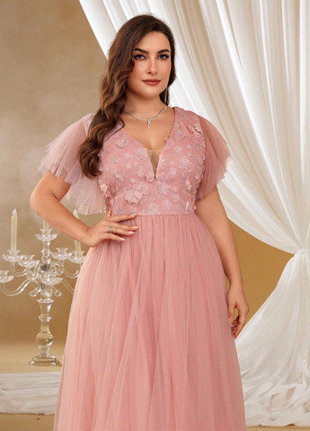 Розовое вечернее платье а-силуэт SHEIN однотонное