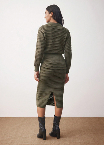 Оливковое (хаки) кэжуал платье платье-свитер, футляр SHEIN однотонное