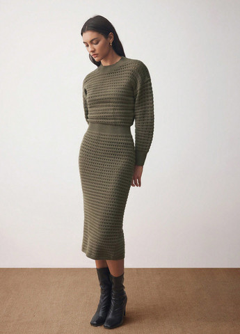 Оливковое (хаки) кэжуал платье платье-свитер, футляр SHEIN однотонное