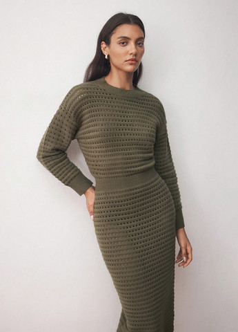 Оливковое (хаки) кэжуал платье платье-свитер, футляр SHEIN однотонное