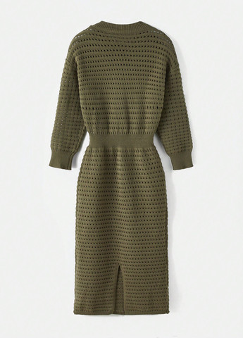 Оливковое (хаки) кэжуал платье платье-свитер, футляр SHEIN однотонное