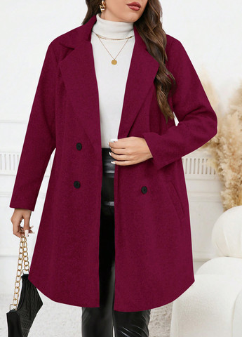 Фуксинове (колору Фукія) демісезонне Пальто двобортне SHEIN
